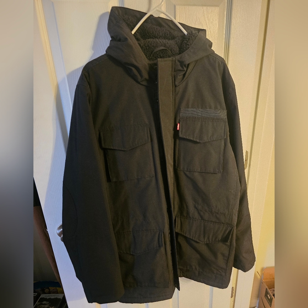 Men's Levis Black Hooded WARM Sherpa Waterproof Jacket
